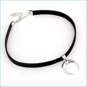 Pendant Necklaces New Design Black Veet Ribbon Choker Necklace Gothic Handmade With Charm Moon Pendant Emo For Women Col Dhseller2010 Dhkx6