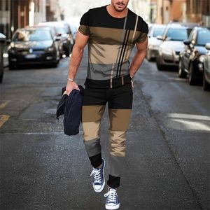 Männer Trainingsanzüge 3D gedruckt Casual Trend Übergroße Kleidung Sommer Sportwear Anzug Kurzarm T-shirt Lange Hosen Männer 2 Stück Sets Männer Trainingsanzug 220922