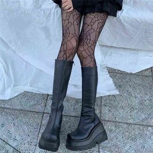Boots Women's Mid Calf 2022 Fashion Female Wedges Shoes Round Toe Zip Solid Demonia Super High Heel Platform Y2209