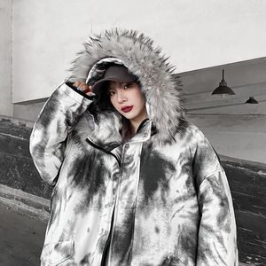 Damen-Daunen-Parka für Damen, Batik-Jacke für den Winter, Vintage-Parka mit Pelzkragen und Kapuze, gepolsterter Damenmantel, koreanische Mode