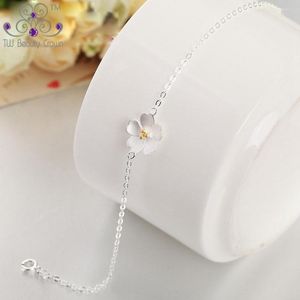 Bracelets de liaison 2022 Real 925 Pure Silver Silver Cherry Blossoms Flower Chain For Women Girls Fashion Bijoux Antiallergic