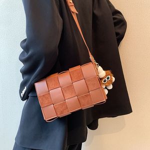 Fashion Leather Woven Women Shoulder Bags Designer Handbags Luxury Pu Crossbody Messenger Bag Lady Big Tote Square Flap Purses