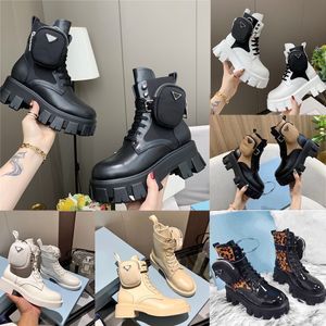 Outdoor Combat Boots Nylon Calfskin Shoess Men's Women's Designer Platform Booties Black White Autumn Winter Military Bootss Men Women Combat Shoes