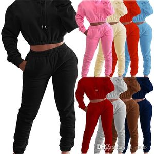 2022 Autumn Winter Women Plush Tracksuits Sweatsuits Hooded Crop Top Jogging Suit Sweatpants Hoodie Two Piece Set