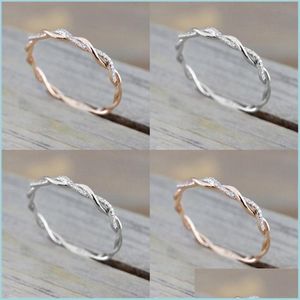 Bandringen trouwringen sieraden nieuwe stijl ronde diamanten band voor vrouwen dunne roségoud kleur twist touw stacking in roestvrij staal dhthu