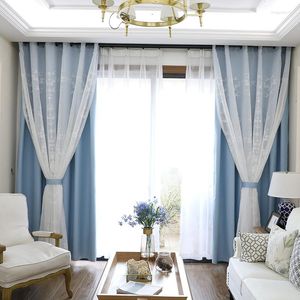 Curtain Korean Style Stitching Lace Double Layer High Blackout Curtains For Living Dining Room Bedroom Princess Ycy