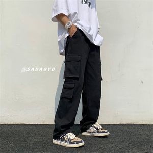 Men's Pants White Black Cotton Cargo Fashion Multipocket Casual Streetwear Loose Hiphop Straight s Trousers 220922