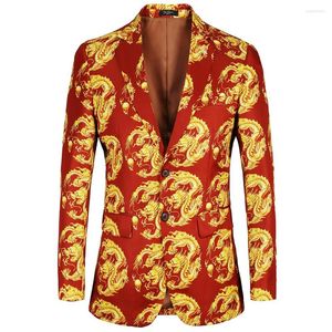 Men s Suits Dragon Men Blazer Europe Size Slim Fit Casual Button Printed Floral Design Blazers Male Coat Oversized Jackets
