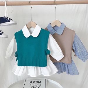 Kleidung Sets Frühling Herbst Baby Mädchen Süße Candy Farbe Stricken Pullover Weste Shirts Kleidung Set Kinder Koreanische Bluse Weste Outfits 20220922 E3