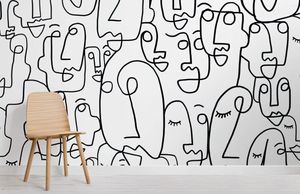 Bakgrundsbilder Stora ansiktslinjen Ritning Bakgrund Mural Peel och Stick Art Womans Faces Head Wall