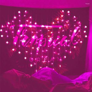 Strings 8 Modes Heart-Shaped LED Curtain String Lights 2 1.5M Waterproof Holiday Lighting Window Wedding Birthday Party Decorations