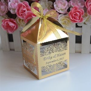 Gift Wrap Luxury cone shaped custom metallic gold laser cut wedding favor boxes 220922