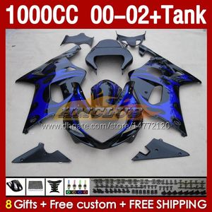 Injektionsmässa tank för suzuki gsxr 1000 cc 1000cc k2 gsxr-1000 2000-02 bodys 155no.88 GSX R1000 GSXR1000 2001 2002 2002 GSX-R1000 00 01 02 OEM FAIRING Blue Flames