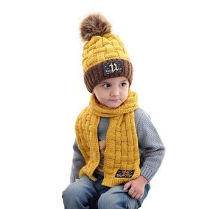 Sciarpe Avvolge Cappelli Sciarpe Guanti Set Doit Per Bambini Bambini Ragazzo Beanie Pelliccia All'interno Etichettatura 2 pezzi Ragazzi Ragazze Inverno Cappello lavorato a maglia Sciarpa Set 220921