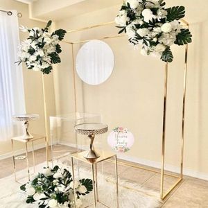 Party Decoration Metal Wedding Arch Frame Mariage Row Runner Square Backdrop Stand Bakgrund Guldplätering Utomhus Konstgjord blommordörr