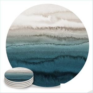 Mats Pads Cyan Gradient Retro Round Set Non-Slip Heat Proof Ceramic Coffee Drink Coasters Table Decoration Placemats Dr Packing2010 Dhimj