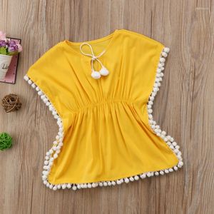 Conjunto de roupa de banho feminina 2 peças conjunto infantil infantil casual para bebês meninas vestidos de praia com borla vestido de verão maiô maiô encobrimento