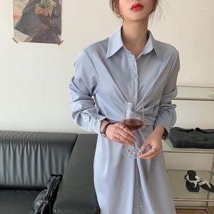 Casual Dresses Spring Cross Light Blue Dress Single-Breasted Long Vintage Party Design Thin Elegant Sleeve Solid