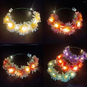 Flores decorativas guirlanda luminosa atrações turísticas floresta menina rattan rosa headwear led bandana festa de casamento acessórios de faixa de cabelo