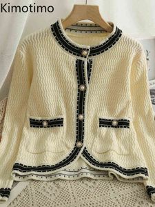 Women's Sweaters Kimotimo Colorblock Sweater Women 2022 Autumn Elegant Wavy Striped O Neck Knitted Vest French Retro All Match Pockets Coat J220915