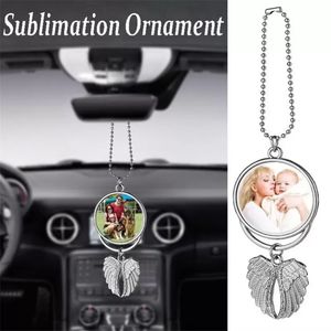 Sublimazione Blanks Accessori auto per bomboniere Angelo Ala Collane Pendenti Ciondolo auto Specchietto retrovisore Decorazione Hanging Charm Ornaments LYX199