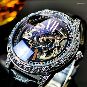 Armbanduhr Trendy geschnitztes Design Automatische mechanische Uhr Herren wasserdichte Roman Retro -vielseitige Serie Selbstwickeln Horloge Mann