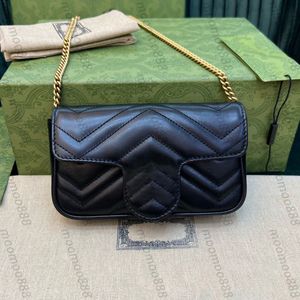 10A Top Tier 16,5 см Мини-сумка Marmont Зеркальное качество Женская натуральная кожа со стеганым клапаном Кошелек Дизайнерская сумка через плечо Черное плечо
