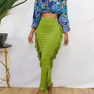 Skirts Kliou Side Tassel Women Skirt Elegant Unique Robe Straight Skinny Hight Waist Stretchy Streetwear Style Female Clothes 220922