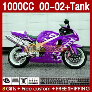 Injektionsmässa tank för Suzuki GSXR 1000 CC 1000cc K2 00-2002 BODY 155NO.153 GSX-R1000 GSXR-1000 GSXR1000 00 01 02 GSX R1000 2001 2002 2002 OEM FAIRING PURPLE FLAMS