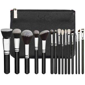 Makeup Brushes Zoeva 8-15pcs Leather Women Zip Handbag Professional Powder Foundation Eyeshadow Tools T220921