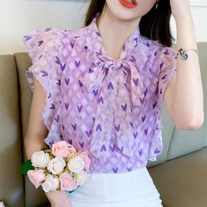 Женские блузки летние темперамент фиолетовый шифоновый блузка офис Леди Крушколевый лук женский корейский без рукавов повседневные свободные женщины 2022