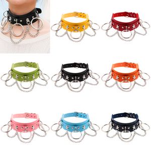 Exotic Nightclub PU Leather Collar Chokers Adjustable O-ring Chain Choker Necklace Neck Ring for Women Fashion Jewelry