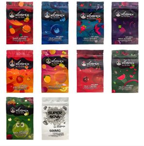 Verpackungsbeutel 500 mg Kosmik Mylar-Beutel Big Bang Berry Blue Raspberry Kocoa Komets Pulsar Peach Super Nova Fruchtgummis Bonbonbeutel geruchsdichter Reißverschluss