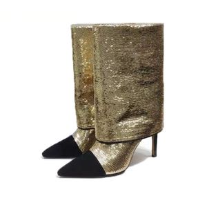 2022 Buty damskie Nowy europejski i amerykańska moda mlodzajka Mid-Calf Specjana stóp stiletto zamszowy sukienki dla kobiet buty
