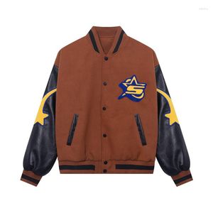 Мужские куртки Американская строчка со звездами и вышивкой из искусственной кожи с рукавами Бейсбольная форма Мужская куртка для мужчин 2022 Пара Свободный бомбер в стиле ретро