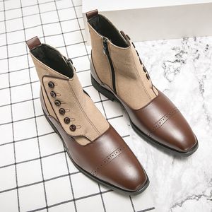 Boots Ankle F3572 Men British Shoes PU Ing Faux Suede Square Head Retro Buttons Comfortable Fashion Business Casual Party
