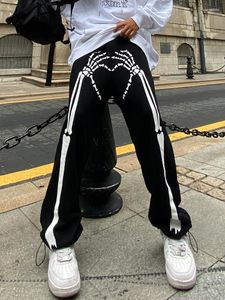 Erkekler Pantolon Erkek Kafatası Baskı Adamın Gevşek Düz Y2K Paket Ayakları Sıradan Pantolonlar Solid Punk Yüksek Bel Uzun Sokak Giyim Giysileri