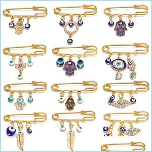 Pins broszki Kreatywne Lucky Eye Blue Turkish Evil Eye Brooche Brooche For Women Men Drop Oil Flower Crown Star Hamsa Han Dhseller2010 Dhwpf