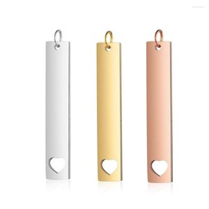 Pendant Necklaces Stainless Steel Mirror Polish Heart In Rectangle 7x40mm Blank Bar Charm Rose Gold Color DIY Jewelry Accessories 10pcs