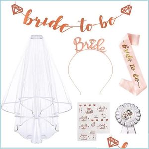 Party Decoration Bride to 6pcs/zestaw etykiety z różowo złotym naklejką na głowę Zestaw Banner Wedding Bridal Tribe Bach Yydhhome Dhqsw