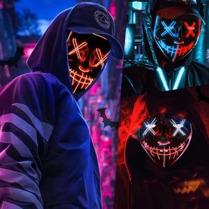 Party Masks Scary Halloween Mask Cosplay Light Up Purge Masquerade Led Face For Kids Män Kvinnor Glödande i mörker