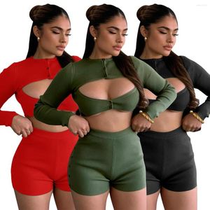 Damen-Trainingsanzüge, gerippt, zweiteiliges Set, Shorts, sexy, lässig, Streetwear, modisch, gestrickt, für Frauen, 2 Rot, Schwarz, Armeegrün, Party-Outfits