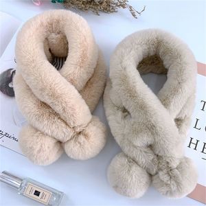 Scarves Wraps Scarves Scarf Female Autumn and Winter Fur Rabbit Plush Thick Warm Solid Color Ball Cross Student Children LP220921