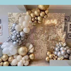 Party Decoration Shimmer Wall Backdrop Crystal Pneumatic Panel Sequins Art Backgroud Cloth Paint Wedding Birthday Decorationpa Bdebag Dh9Yv