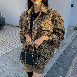 Kvinnans jackor Kvinnor 2022 Spring Vintage Leopard Jacka Plus Size Casual Female Coat Winter Tops For Woman Clothes Elegant Wool