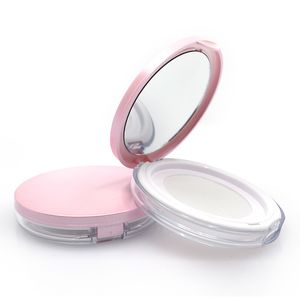 Pink round powder empty box with mirror elastic mesh puff mini portable loose powder jar small capacity