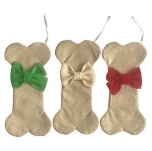 Dog Bones Christmas Socks Santa Claus Candy Stocking Bowknot Sock Xmas Tree Pendant Festival Party Decoration RRB15667