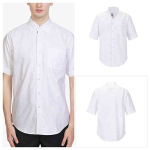 Tb Thom Shirt Summer Solid Striped Closure Clothing Casual Oxford Slim Short Sleeve Blouses Korean Fashion Tops