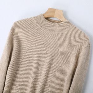 Men's Sweaters Mock Neck Men's Man Fashion Casual Knitting Striped Pattern Pure Wool Pullover Winter Thick Warm Jumper Clothing