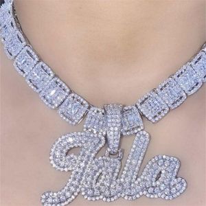 Pendanthalsband TBTK Anpassat namn Halsborskningsskript Bubble Letter Iced Out Two Tone Cz Plate Tennis Chain Hiphop Jewelry 220921